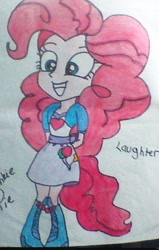 Size: 442x694 | Tagged: dead source, safe, artist:janob23, pinkie pie, equestria girls, grin, solo, traditional art