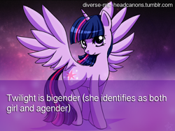 Size: 1024x768 | Tagged: safe, artist:princesssilverglow, derpibooru import, twilight sparkle, twilight sparkle (alicorn), alicorn, pony, bigender, butt wings, contradiction, diverse-mlp-headcanons, headcanon, op is a cuck, solo, wat