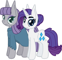 Size: 1156x1126 | Tagged: safe, artist:casanova-mew, maud pie, rarity, earth pony, pony, unicorn, alternate hairstyle, female, lesbian, mare, rarimaud, shipping, simple background, transparent background