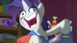 Size: 1669x933 | Tagged: safe, screencap, rarity, pony, unicorn, fame and misfortune, crazy face, crying, derp, faic, insanity, it begins, marshmelodrama, meme origin, nightmare fuel, rariderp, rarisnap, solo, why i'm creating a gown darling