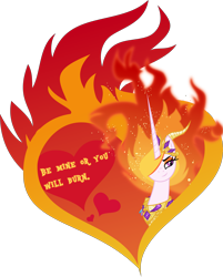 Size: 4029x5000 | Tagged: safe, artist:orin331, nightmare star, princess celestia, alicorn, pony, absurd resolution, claude frollo, eyeshadow, female, frollo, heart, hellfire, hunchback of notre dame, jewelry, lidded eyes, makeup, mane of fire, mare, regalia, simple background, smiling, solo, song reference, transparent background, valentine's day, vector