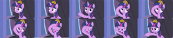 Size: 2922x660 | Tagged: safe, derpibooru import, screencap, twilight sparkle, twilight sparkle (alicorn), alicorn, pony, equestria games (episode), animation error, equestria games, female, mare, stretching, sweat, throne