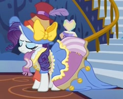 Size: 1016x816 | Tagged: safe, screencap, rarity, pony, unicorn, fame and misfortune, clothes, dress, stress couture