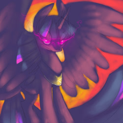 Size: 1280x1280 | Tagged: safe, artist:kilo, derpibooru import, twilight sparkle, twilight sparkle (alicorn), alicorn, pony, female, glowing eyes, jewelry, mare, necklace, solo, tyrant sparkle