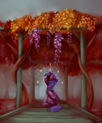 Size: 3000x3603 | Tagged: safe, artist:lilfunkman, twilight sparkle, twilight sparkle (alicorn), alicorn, pony, arbor, flower, looking up, scenery, solo