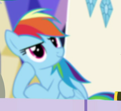 Size: 429x394 | Tagged: safe, derpibooru import, screencap, rainbow dash, pegasus, pony, better together, equestria girls, spring breakdown, blurry, cropped, equestria girls ponified, female, friendship throne, mare, ponified, solo