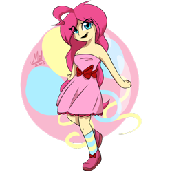 Size: 900x900 | Tagged: safe, artist:myralilth, pinkie pie, human, clothes, cute, dress, humanized, solo