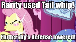 Size: 640x360 | Tagged: safe, screencap, fluttershy, rarity, mermaid, merpony, scare master, carousel boutique, clothes, costume, dressup, fish slap, flutterbuse, frown, magic, mermarity, nightmare night costume, pokémon, slap, tail whip, text, turning