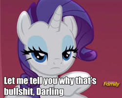 Size: 890x718 | Tagged: safe, edit, edited screencap, screencap, rarity, pony, unicorn, fame and misfortune, cropped, darling, image macro, let me tell you why that's bullshit, meme, solo, text, vulgar