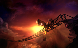 Size: 1920x1200 | Tagged: safe, artist:vest, derpibooru import, daring do, bridge, scenery, solo, sunset, wallpaper