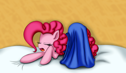 Size: 1200x700 | Tagged: safe, artist:ketrin0cat, pinkie pie, earth pony, pony, blanket, solo, yawn