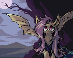 Size: 1008x800 | Tagged: safe, artist:tyuubatu, fluttershy, bat pony, pony, fangs, flutterbat, solo