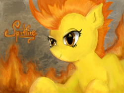 Size: 800x600 | Tagged: safe, artist:swallowchaser, derpibooru import, spitfire, pegasus, pony, female, mare, solo, two toned mane, wings, yellow coat