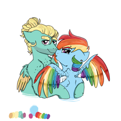 Size: 1500x1500 | Tagged: safe, artist:toxstaxes, derpibooru import, rainbow dash, zephyr breeze, pegasus, pony, :p, boop, bust, chest fluff, color palette, colored wings, ear fluff, ear piercing, female, leg fluff, male, multicolored wings, noseboop, piercing, shipping, shoulder fluff, silly, simple background, spread wings, straight, tongue out, two toned wings, white background, wing fluff, wings, zephdash