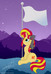 Size: 3741x5409 | Tagged: safe, artist:stormythetrooper, sunset shimmer, hybrid, original species, unicorn, long ears, surrender, white flag