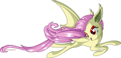 Size: 4170x2000 | Tagged: safe, artist:rexpony, fluttershy, bat pony, pony, fangs, flutterbat, simple background, solo