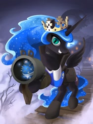 Size: 768x1024 | Tagged: safe, artist:don-ko, nightmare moon, alicorn, pony, crossover, crown, demoman, eyeaduct, female, jewelry, mare, regalia, smiling, solo, team fortress 2