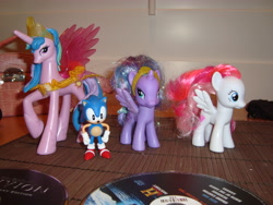 Size: 3072x2304 | Tagged: safe, artist:faerie-starv, princess celestia, princess luna, crossover, diamond rose, irl, photo, sonic the hedgehog, sonic the hedgehog (series), toy