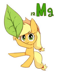 Size: 800x1000 | Tagged: safe, artist:joycall6, part of a set, applejack, earth pony, pony, series:joycall6's periodic table, blushing, chemistry, leaf, magnesium, periodic table, solo