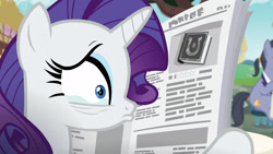 Size: 1920x1080 | Tagged: safe, screencap, rarity, pony, unicorn, fame and misfortune, about to cry, crying, female, friendship journal, mare, newspaper, review, this will end in tears, written equestrian