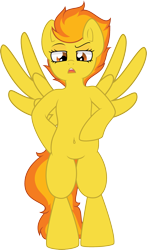 Size: 1189x2018 | Tagged: safe, artist:daydreamsyndrom, derpibooru import, spitfire, pony, belly button, bipedal, solo, spread wings, standing