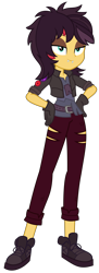 Size: 2769x7616 | Tagged: safe, artist:sketchmcreations, sunset shimmer, better together, choose your own ending, costume conundrum, costume conundrum: sunset shimmer, equestria girls, clothes, fangs, female, gloves, hand on hip, jacket, ripped pants, simple background, transparent background, vampire shimmer, vector, wig