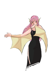 Size: 577x800 | Tagged: safe, artist:demdoodles, fluttershy, human, scare master, bat ears, bat wings, clothes, costume, dress, flutterbat costume, humanized, solo