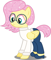 Size: 6636x7834 | Tagged: safe, artist:atomicmillennial, fluttershy, pegasus, pony, absurd resolution, clothes, crossover, cute, disney, glasses, inside out, pants, pixar, sadness (inside out), shyabetes, simple background, solo, sparkling, sweater, sweatershy, transparent background, vector