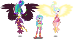 Size: 8000x4274 | Tagged: safe, artist:orin331, princess celestia, equestria girls, absurd resolution, alternate universe, artificial wings, augmented, boots, clothes, crossed arms, dark magic, daydream-ified, dress, floating, gloves, high heel boots, magic, magic wings, midnight-ified, simple background, sleeveless, solo, sombra eyes, strapless, transparent background, triality, vector, wings, younger