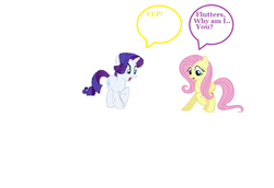 Size: 988x681 | Tagged: safe, fluttershy, rarity, pony, unicorn, body swap, shocked, simple background, white background