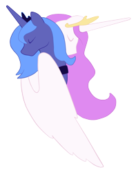 Size: 1102x1398 | Tagged: safe, artist:holymacintosh, princess celestia, princess luna, alicorn, pony, bust, eyes closed, hug, pink-mane celestia, royal sisters, s1 luna, simple background, sisters, transparent background, vector, winghug