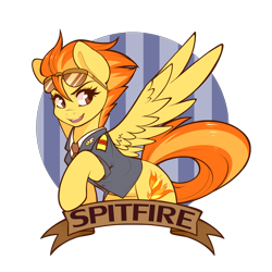 Size: 3500x3500 | Tagged: safe, artist:spittfireart, derpibooru import, spitfire, pegasus, pony, abstract background, clothes, cute, cutefire, female, mare, old banner, solo, spread wings, sunglasses, uniform, wings