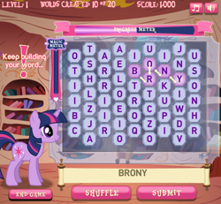 Size: 650x600 | Tagged: safe, derpibooru import, twilight sparkle, brony, game, solo, twilight sparkle's magical mysteries