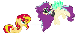 Size: 1024x450 | Tagged: safe, artist:yourrdazzle, sunset shimmer, oc, oc:serenity sound, pegasus, pony, female, glasses, mare, simple background, transparent background, two toned wings, wings