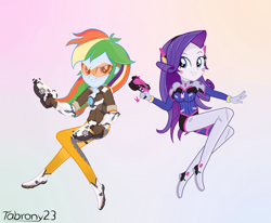 Size: 3400x2800 | Tagged: safe, artist:tabrony23, derpibooru import, rainbow dash, rarity, equestria girls, clothes, cosplay, costume, d.va, overwatch, rainbow tracer, tracer