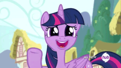 Size: 640x360 | Tagged: safe, derpibooru import, screencap, twilight sparkle, twilight sparkle (alicorn), alicorn, pony, twilight's kingdom, animated, cute, faic, female, hub logo, loop, mare, nervous, open mouth, smile and wave, smiling, solo, talking, twiabetes, waving