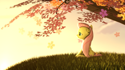 Size: 3840x2160 | Tagged: safe, artist:popfizzelz, fluttershy, pegasus, pony, 3d, grass, leaves, pretty, solo, source filmmaker, tree