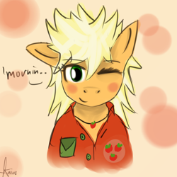 Size: 2000x2000 | Tagged: safe, artist:kaine, applejack, earth pony, pony, bed mane, clothes, doodle, messy mane, morning ponies, pajamas, solo