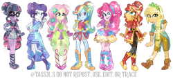 Size: 3604x1642 | Tagged: safe, artist:tassji-s, applejack, fluttershy, pinkie pie, rainbow dash, rarity, sci-twi, sunset shimmer, twilight sparkle, better together, equestria girls, crystallized, humane five, humane seven, humane six, simple background, transparent background