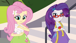 Size: 1280x720 | Tagged: safe, screencap, angel bunny, fluttershy, rarity, equestria girls, friendship games, measuring tape