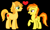 Size: 1024x623 | Tagged: safe, artist:3d4d, artist:alamber, artist:omg-chibi, artist:rulette, derpibooru import, braeburn, spitfire, earth pony, pegasus, pony, black background, duo, female, heart, male, mare, missing accessory, raised hoof, shipping, simple background, spitburn, stallion, straight