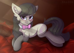 Size: 1654x1181 | Tagged: safe, artist:php97, octavia melody, earth pony, pony, bedroom eyes, blushing, bowtie, cheek fluff, clothes, crepuscular rays, cute, ear fluff, female, heart eyes, looking at you, mare, pillow, prone, socks, solo, stockings, sweet dreams fuel, tavibetes, thigh highs, wingding eyes