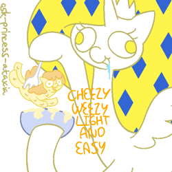 Size: 500x500 | Tagged: safe, artist:ataxia, oc, oc:princess ataxia, food pony, original species, 30 minute art challenge, ask princess ataxia, fetish, imminent vore, macaroni and cheese, ponified