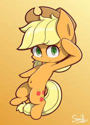 Size: 2100x2900 | Tagged: safe, artist:sheandog, part of a set, applejack, earth pony, pony, belly button, solo