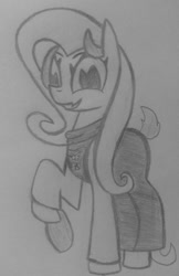 Size: 535x824 | Tagged: safe, artist:poorlydrawnpony, fluttershy, pegasus, pony, crossover, monochrome, solo, toriel, traditional art, undertale