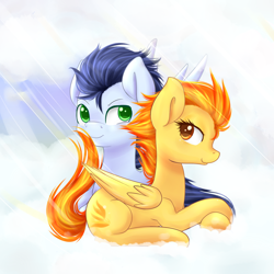 Size: 2000x2000 | Tagged: safe, artist:chiweee, derpibooru import, soarin', spitfire, female, male, shipping, soarinfire, straight