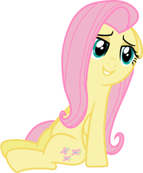 Size: 1554x1882 | Tagged: safe, artist:davidsfire, fluttershy, pegasus, pony, tanks for the memories, floppy ears, grin, simple background, sitting, solo, transparent background, vector