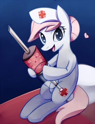 Size: 850x1100 | Tagged: safe, artist:negativefox, nurse redheart, earth pony, pony, female, heart, mare, pink mane, pink tail, syringe, white coat