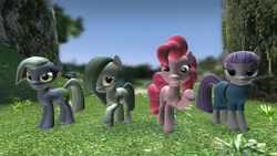 Size: 1344x756 | Tagged: safe, artist:chatterbeast, limestone pie, marble pie, maud pie, pinkie pie, earth pony, pony, 3d, gmod