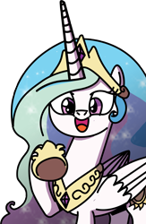 Size: 2265x3483 | Tagged: safe, idw, princess celestia, alicorn, pony, spoiler:comic, :d, crown, cute, cutelestia, female, high res, jewelry, looking at you, mare, open mouth, raised hoof, simple background, smiling, solo, transparent background, vector, waving